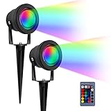 kefflum 10W RGB Gartenbeleuchtung Scheinwerfer LED Strahler Gartenlampe mit Erdspieß IP65 Wasserdicht Gartenstrahler für Außen Spotbeleuchtung Bodenleuchte Teichstrahler (2er Pack)