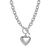 Kettenhalskette für Frauen 18 Karat Weißgold überzogene klobige kubanische Kettenglied-Halskette mit Herz hypoallergener Schmuck für Frauen