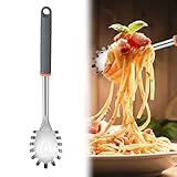 Spaghettilöffel, Spaghettilöffel aus Rostfreiem Edelstahl, Nudelgabeln aus Edelstahl, Edelstahl-Pasta-Löffel, Spaghettiheber, Spaghetti-Löffel, Pasta Server Leicht zu Reinigen Silber