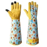 Velway Lange Gartenhandschuhe für Frauen - Dornensicher & Rosenbeschnitt Unterarm Schutz Gartenhandschuhe - Atmungsaktive Leder Lange Gartenhandschuhe Geschenke Extra Groß