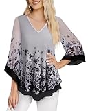 Datuhao Damen Tunika Festliche Weiße Bluse Damen Elegant Langarm Rüschen Lang Tunika Shirt Lässig Ausgefallene Bunte Oberteile V-Ausschnitt Locker Bluse Lange-ärmel