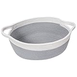Kleiner gewebter Aufbewahrungskorb mit Griffen, Baumwollseilkörbe für Geschenke, leer, Hundespielzeug, Windeln, Handtücher, Osterkörbe für Kinder, 30,5 x 20,3 x 12,7 cm, Grau