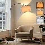 Yicenscoltd Bogenlampe Stehlampe Wohnzimmer– LED Stehlampe Dimmbar mit 3 Farbtemperaturen,12W E27 Glühbirne geliefert, Leinen Lampenschirm, Fußschalter – geeignet für Schlafzimmer, Lesen, Büro usw