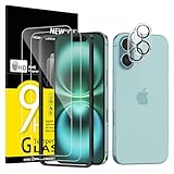 NEW'C für iPhone 16 für Panzerglas 6,1 Zoll (2 Stück) und 2 x Kamera Panzer Schutz für Kameraschutz (2 Stück) -Kratzfest -extrem widerstandsfähig -9H-Härteglas