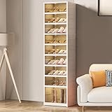 Faltbares Schuhregal mit Rollen, Schuh-Organizer mit magnetischen, transparenten Türen für Schrankeingang, groß, stabil, stapelbar, Kunststoff, platzsparend, keine Montage, 9 Etagen, für 18 Paar
