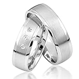 JC Trauringe 925er Sterling Silber Paar-Preis I Eheringe mit kostenfreier Gravur I Partnerringe 6 mm breit inkl. Etui I Damen-Ring mit Zirkonia-Steinen I Größe 48 bis 72 I S035-S