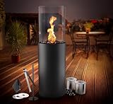 flammtal Standkamin COLUMN für Garten Terrasse Balkon Deko - Bioethanol Kamin 8h Brenndauer / 80cm hoch - Freistehender Ethanol Standkamin für Indoor & Outdoor - Ethanol Kamin mit verstellbarer Flamme