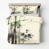 Asiatischer Bambus Bettwäsche 135x200 Chinesisch Bettwäsche Set, 3D Bettbezug Set Weich Microfaser Bettbezüge 2 Teilig Orientalisch Wendebettwäsche für Einzelbett, mit 1 Kissenbezug b2935