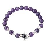 Stein Armband Damen,Armband Aus Natürlichem Amethystkristall, Anhänger Mit Davidstern, Schmuck Mit Dehnbaren Perlen, Geburtstags- Und Weihnachtsgeschenk Für Frauen Und Männer