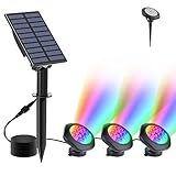 NATPOW Solar Teichbeleuchtung, RGB Unterwasser Teichlicht Landschaftsscheinwerfer Teichleuchten Tauchstrahler mit IP68 wasserdicht, Farbwechsel Gartenbeleuchtung für Garten, Patio, Baum(3 in 1)