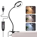 PVUEL 48 LED Leselampe Bett Dimmbar Schwarz 360° LED Klemmleuchten, 3 Modi &10 Helligkeitsstufen, USB Nicht wiederaufladbar Clip Lampe