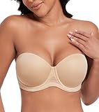 DotVol Damen Trägerloser BH Rückenfrei Ohne Träger Push Up Büstenhalter mit Geformte Cups für Abendkleider Ballkleider Brautkleider(85B,Beige)