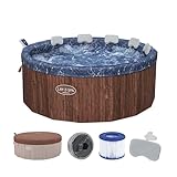 Bestway Lay-Z-SPA Whirlpool Toronto AirJet, Ø190x70cm, 7 Personen, Energiesparend, Heizung, Frostwächter, 180 AirJet-Düsen, App-Steuerung, UltraFit-Pumpeneinheit, Abdeckung, Holz-Optik, Palisander