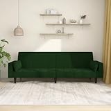 Homgoday Schlafsofa 2-Sitzer mit 2 Kissen Klappsofa Bettsofa Bettcouch Loungesofa Sofa mit Schlaffunktion Sofa Couch mit Verstellbarer Rückenlehne für Wohnzimmer Dunkelgrün Samt