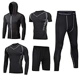HZQIFEI Herren 5 Stücke Sport Anzug Schnell Trocken Joggen Kleidung Strumpfhosen Laufanzüge Kompression Shirt Gym Training Lauf Trainingsanzüge (Stil#4, L)