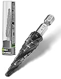Pinava® Stufenbohrer HSS Cobalt Pro 4XSPIRAL [Schneller, Präziser, Langlebiger] Ø 4-12mm - Profi Kegelbohrer für Edelstahl, Metall, Holz, Kunststoff - Blech-Schälbohrer Extrem Scharfer Edelstahlbohrer