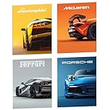 Leseogye 4 Stück Super Auto Bilder, Auto Poster Supersportwagen Wall Art, Car Poster für Zimmer Deko Jungs, Rennwagen Wandbilder, Autobild Wall Decor für Wohnzimmer, Schlafzimmer (Unframe,30 x 21 cm)