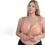 Masrin BH Damen Ohne Bügel, Seamless Sport BH Damen mit Vordere Schnalle, Große Größen Floral Bestickte Spitze Bra, Dünn Extra Elastisch Alltagsunterwäsche 75-105 Größe (1/3 PC)