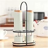 Küche Pfeffermühle Weizenstroh Elektrische Salz Pfeffer Mühle Set mit Halter Automatische Gewürz-Kräutermühle Einstellbare Grobheit Kern