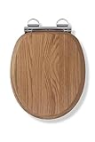 Croydex Rutland Flexi-Fix Holz-Toilettensitz mit sanfter Schließung – einfache Reinigung durch Schnellverschluss, verstellbare Scharniere, antibakteriell und robust (massive Eiche)