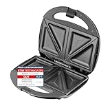 Emerio Doppel Sandwich Maker, BPA frei, klassische Form für dreieckiges Sandwich, leicht zu reinigen, Antihaftbeschichtung, heizt schnell auf, 750 Watt, Schwarz
