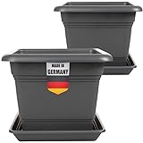 2friends Pflanzkübel Groß Außen 48x48 cm 2er Set Anthrazit Blumenkübel XXL Blumentopf für Draußen, Pflanztopf Robustes Pflanzkübelset in Modernem Design für Garten & Terrasse