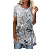 Long Shirt Damen Lang Kurzarm Longtops Damen Lässig Blusen Longbluse Oberteile für Legging Sommer Große Größen Damenblusen Longshirt Elegant Grosse Grössen Bluse Lange Sommerbluse Bunt Tunika Oberteil