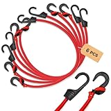 Forhandy 6 Stück Spanngummi mit Haken, 80cm Verstellbare Expander mit Haken, Rot Gepäckspanner mit Haken für Fahrrad, Camping, Ladungssicherung