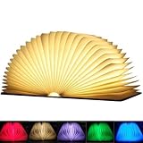 EasyULT Hölzerne Faltende Buch Lampe, 6 Modes Mini LED Buchlampe Stimmungslicht Dekorative Buch Lampe Farbwechseln, 360° Faltbar Deko Lampen Buchformig Nachtlicht, Ideal für Geschenk (12x9x2.5cm)