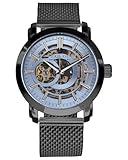 LOUIS XVI Versailles 2.0 Automatik 1931 - Ø 43.5 mm - Herren Uhr - Wasserdicht - Skelettuhr - Armband Schwarz - Zifferblatt Blau – Automatikuhr