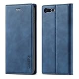 QLTYPRI Hülle für iPhone 7 Plus 8 Plus, Vintage Matte Handyhülle mit Kartenfach Geld Slot Ständer PU Ledertasche TPU Bumper Flip Schutzhülle Kompatibel mit iPhone 7 Plus 8 Plus - Blau