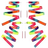 4 Stück Gymnastikband Mit Stab Bänder Für Gymnastik Rhythmische Tanzbänder Bandstäbe Regenbogentanz Bunt Gymnastikband Für Kinder Mädchen Und Erwachsene Künstlerischer Tanz