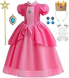 SYoimy Rosa Prinzessinnen-Cosplay-Kostüm, Kleid für Mädchen, Kinder, Halloween, Geburtstag, Party, Verkleidung, Outfits, 7 Jahre, 8 Jahre