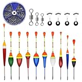 LEIMEND 10 Stück Posen Angeln Schwimmer Angeln Posen Set 205 Stück Offene Anhänger Angelposen Set 3 Stück Drehbeschläge 4 Stück Schwimmeranschlag für alle Arten von Fischen in Seen und Teichen