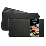 eGenuss 6er-Set Schieferplatte Servierbrett Tapas Sushi Teller Schwarz Schieferplatte Servierplatte aus Schiefer Käseplatte – Tablett Serviertablett mit rutschfesten Pads – 30x15 cm