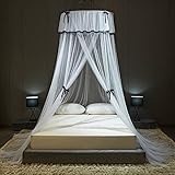 MRKU Moskitonetz fürs Bett, Kingsize-Betthimmel zum Aufhängen, mit Fliege und rundem Kuppeldesign im Prinzessinnenstil, Netzzelt für Doppelbetten