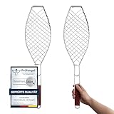 2 x Fisch Grillhalter 63x16cm mit Holzgriff VonBueren | Fischgrillgitter | Fischzange zum Grillen | Fischgriller | Grillkorb Fisch