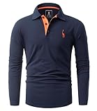GLESTORE Poloshirt Herren Langarm Casual Longsleeve Polo Giraffe Stickerei Langarmshirt Marineblau XXL