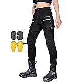 CBBI-WCCB Damen Moto Jeans Motorrad Hose mit Protektoren Motorradhose Mit Reißverschluss (DE/NL/SE/PL, Bundweite & Schrittlänge, 28, 31, Schwarz)