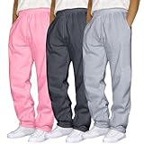 Generisch 3 Stück Jogginghose Herren Breite Baggy Sweatpants Baumwolle Elastische Taille Jogging Hose Weites Bein Sporthose Lang Sweat Pants Men Winter Warme Männer Sweathose Mit Taschen 3pc