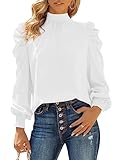 Dokotoo Damen Bluse Elegant Business Chiffonbluse Einfarbig Langarm Lose Oberteile Shirt Tops, weiß, S