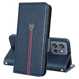 MAMA MOUTH Hülle für Motorola Edge 50 Neo, Magnet Leder Kartenfach Handyhülle, Klappbar Wallet Tasche Schutzhülle, Flip TPU Bumper Silikon Book Cover, Stoßfeste Case für Motorola Edge 50 Neo Blau