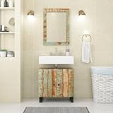 QUAHEAS 2-TLG. Badmöbel-Set aus massivem Altholz, 62x33x58 cm, mit Spiegel, recyceltem Teakholz, für Badezimmer, einzigartige Holzmaserung