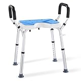 Modundry Duschhocker Höhenverstellbar mit Armlehnen, Duschstuhl für Senioren Rutschfest Gummifüße Duschhilfe für Behinderte und Schwangere, Duschsitz für Dusche Badehocker Badstuhl belastbar bis 150kg
