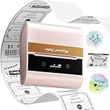 Memoking Etikettendrucker Bluetooth, Thermo Etikettiergerät M260 80mm Beschriftungsgerät Selbstklebend Etikettendrucker Kompatibel mit iOS und Android für Einzelhandel, Büro-Rosa