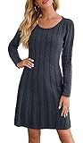 Neitooh Damen Strickkleid Pulloverkleid Elegant Winterkleider Langarm Einfarbige Rundkragen Minikleid Winter Langarm (Grau, S)