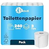 BOVE Toilettenpapier 3-Lagig - 240 Rollen, 125 Blatt pro Rolle - Weiß, 100% Zellstoff, Dezent Gemustert – Extra Weich & Reißfestes Klopapier - FSC- und Ecolabel-Zertifiziert