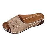 Sandalen Damen Sommer Mit Blumen Slip-On Keilsandalen Peep Toe Hausschuhe Plateaau Sandaletten Mit Keilabsatz Hohl Schlappen Atmungsaktiv Strandpantoffeln Leicht Sommersandalen