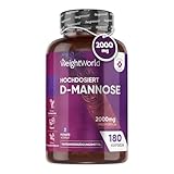 D-Mannose Hochdosiert Kapseln - 2000mg pro Portion - 180 Mannose Stück - Vegan & Frei von Magnesiumstearat - Alternative zu Pulver - Nahrungsergänzungsmittel von WeightWorld