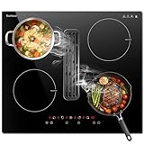 Karinear Induktionskochfeld mit Dunstabzug, Kochfeld Autarkes, 7200W Induktionsfeld mit 145W Dunstabzug, Booster, Timer, Pause, Touch-Steuerung, 220-240V, Kein Stecker
